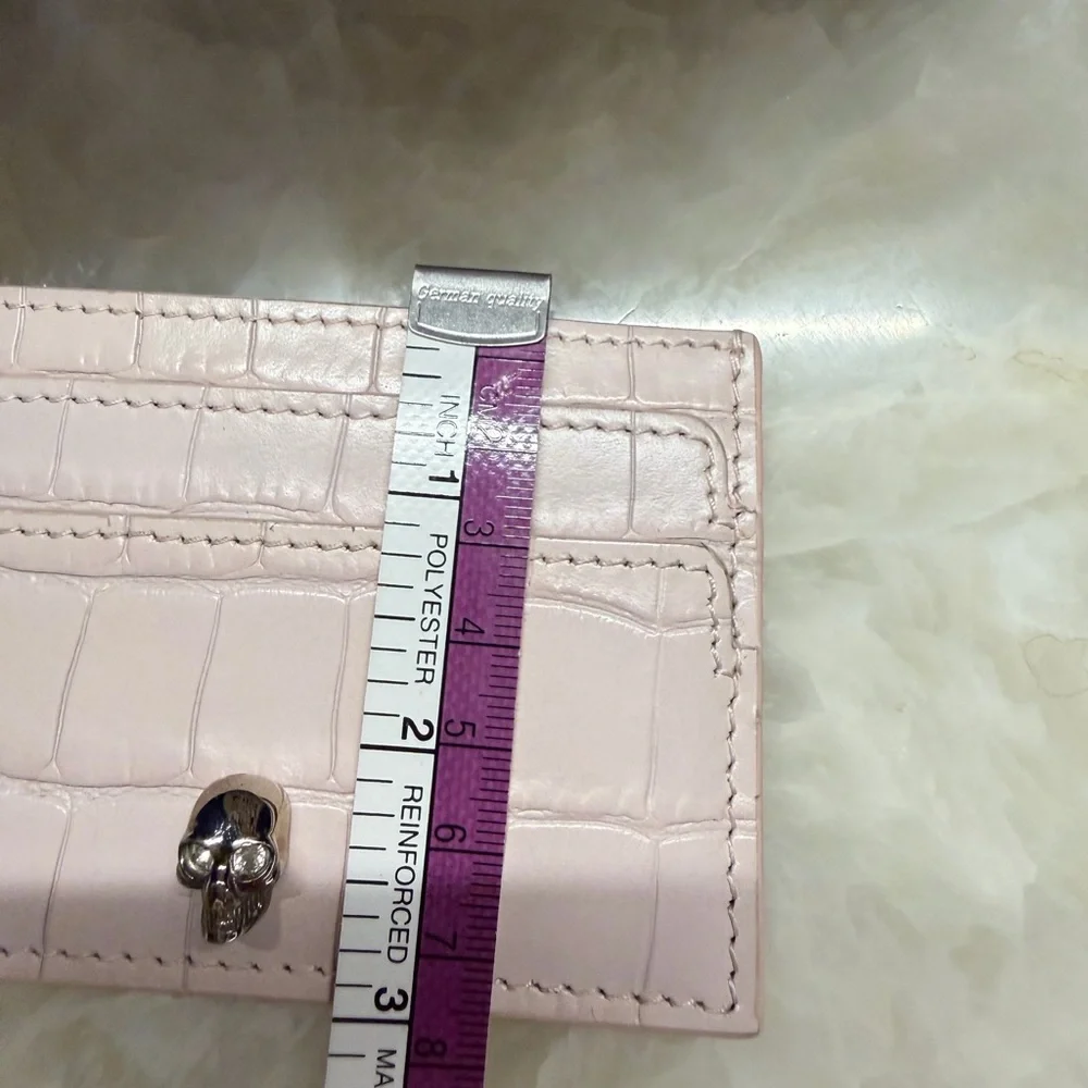 Alexander McQueen Pale Pink Croc-Embossed Skull Card Holder